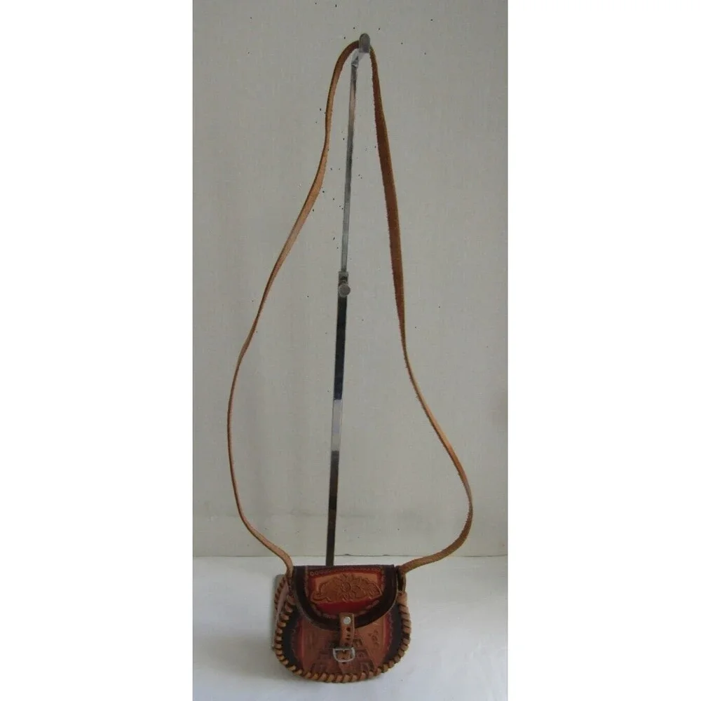 Western Crossbody Mini Brown Tooled Leather Purse Shoulder Bag